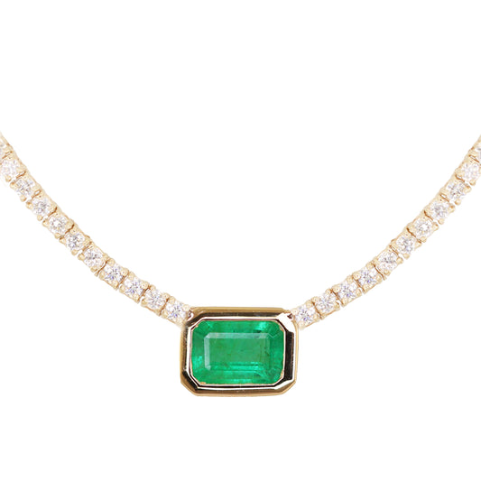 14kt gold emerald bezel diamond classic tennis necklace