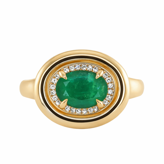 14kt gold and diamond emerald bubble ring