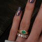 14kt gold and diamond emerald bezel baby burst ring
