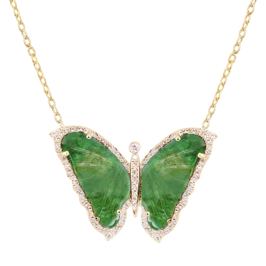 14kt yellow gold and diamond emerald baby butterfly necklace