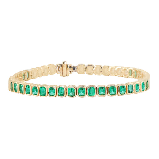 14kt gold emerald cut emerald bezel tennis bracelet