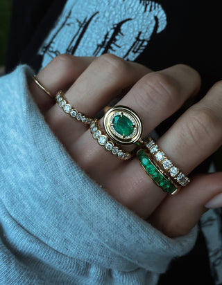 14kt gold and diamond emerald bubble ring