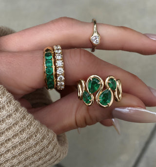 14kt gold four emerald Marea ring