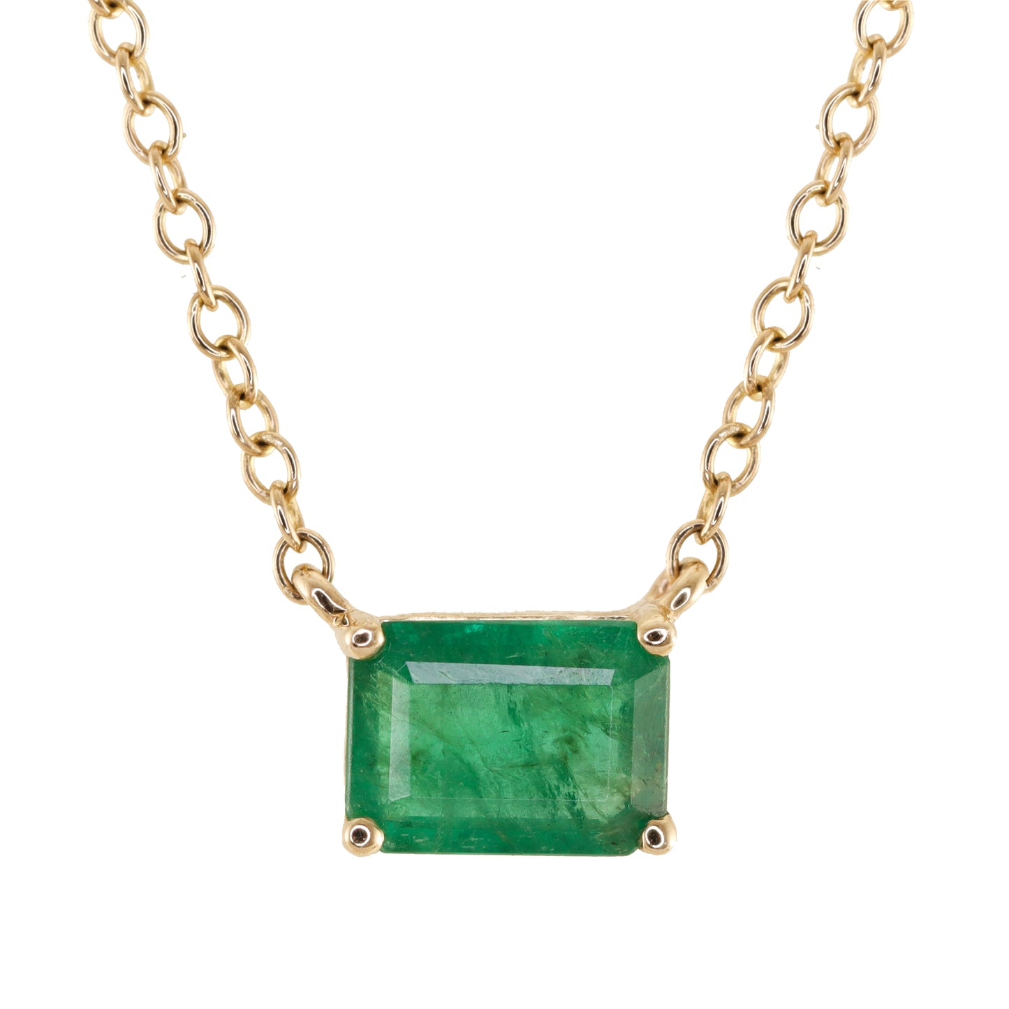 14kt gold solitaire emerald prong necklace
