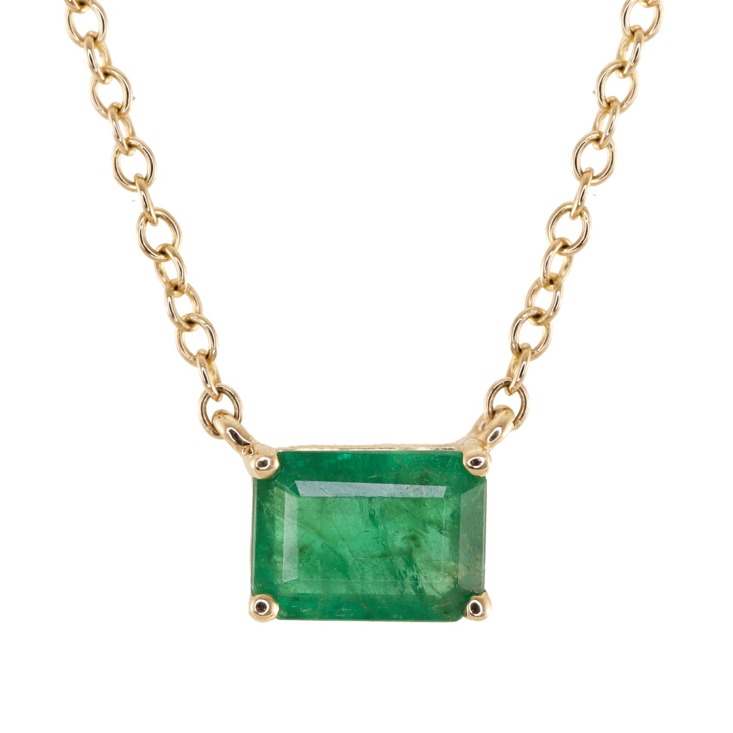 14kt gold solitaire emerald prong necklace