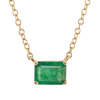 14kt gold solitaire emerald prong necklace