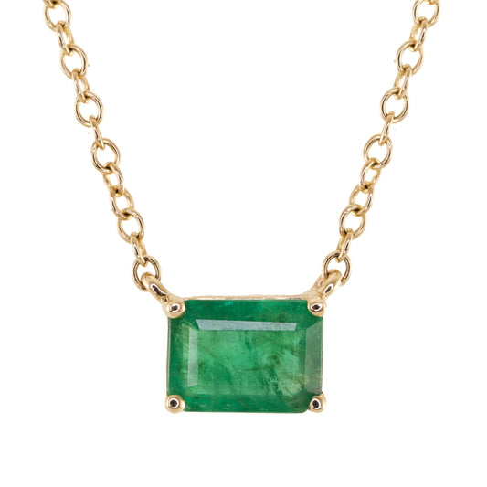 14kt gold solitaire emerald prong necklace