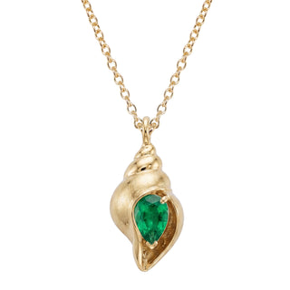 14kt gold emerald shell necklace