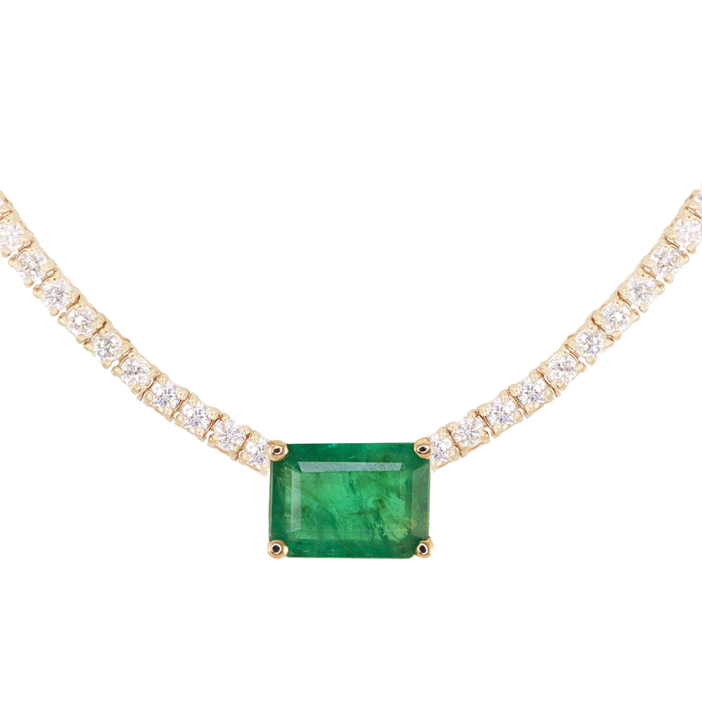 14kt gold and diamond solitaire emerald tennis necklace