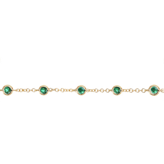 14kt gold five emerald bezel bracelet