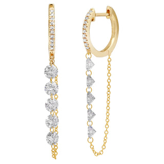 14kt gold and floating diamond drip hoop earrings