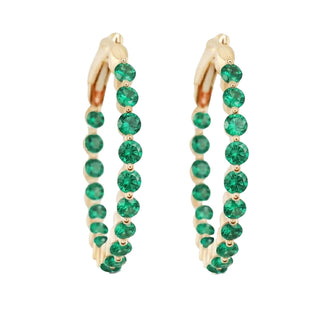 14kt gold floating emerald hoops