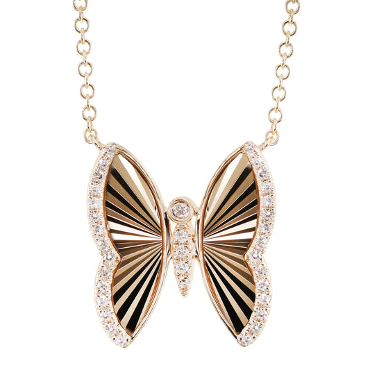 14kt gold and diamond fluted butterfly necklace