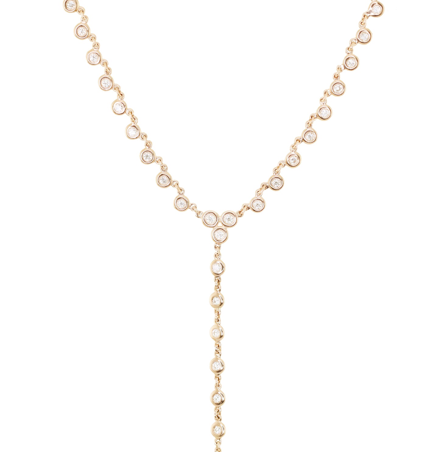 14kt gold full diamond bezel lariat necklace