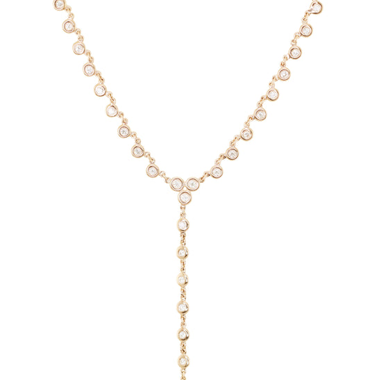 14kt gold full diamond bezel lariat necklace