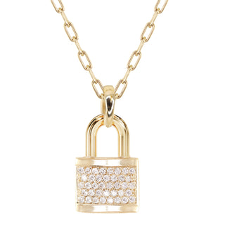 14kt gold and full diamond love lock necklace