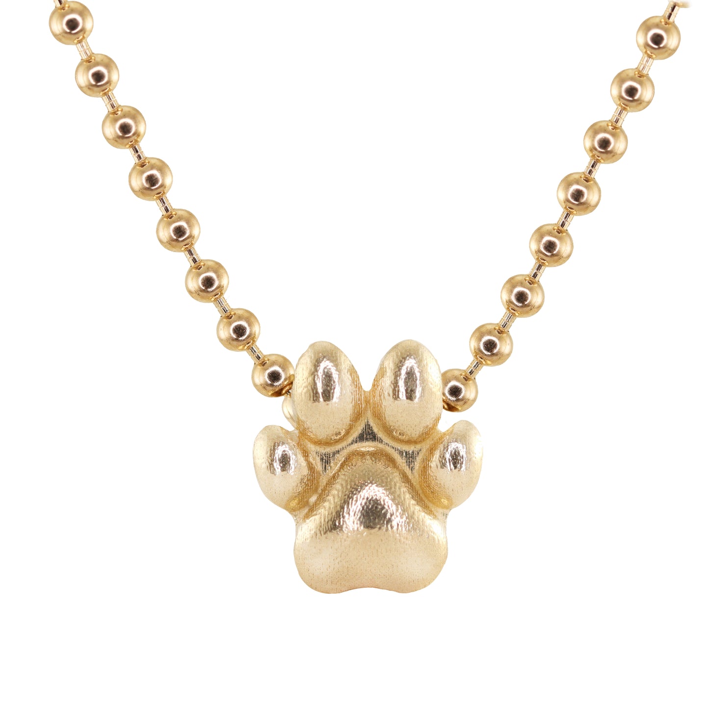 14kt gold dog paw necklace on ball chain