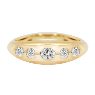14kt gold diamond row dome ring