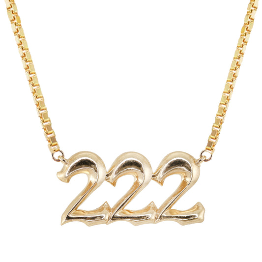 14kt gold large puffed 222 necklace