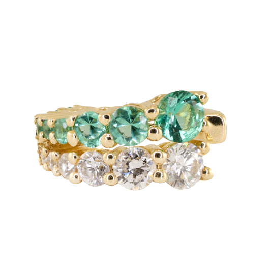 14kt gold graduated diamond and emerald stacked ear band