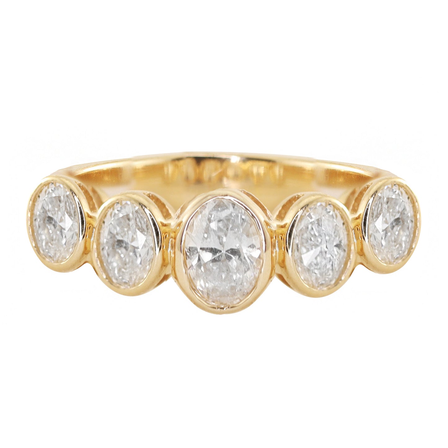 14kt gold five oval diamond bezel ring