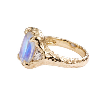 14kt gold and diamond trinity organic moonstone claw ring