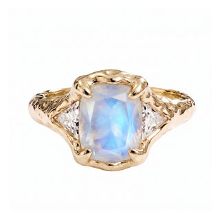 14kt gold and diamond trinity organic moonstone claw ring