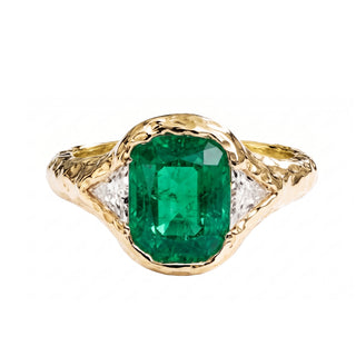 14kt gold and trillion diamond organic emerald ring