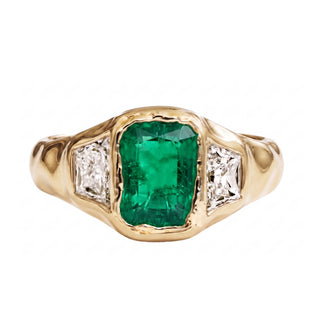 14kt gold and diamond trinity organic emerald ring