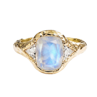 14kt gold and trillion diamond organic moonstone ring