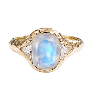 14kt gold and diamond trinity organic moonstone ring