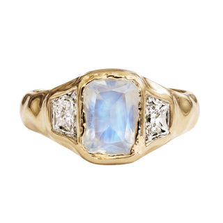 14kt gold and diamond trinity organic moonstone ring