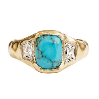 14kt gold and diamond trinity organic turquoise ring