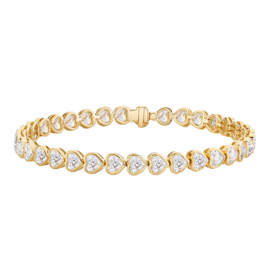 14kt gold heart diamond bezel tennis bracelet