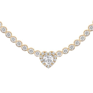 14kt gold diamond bezel heart center tennis necklace - Luna Skye