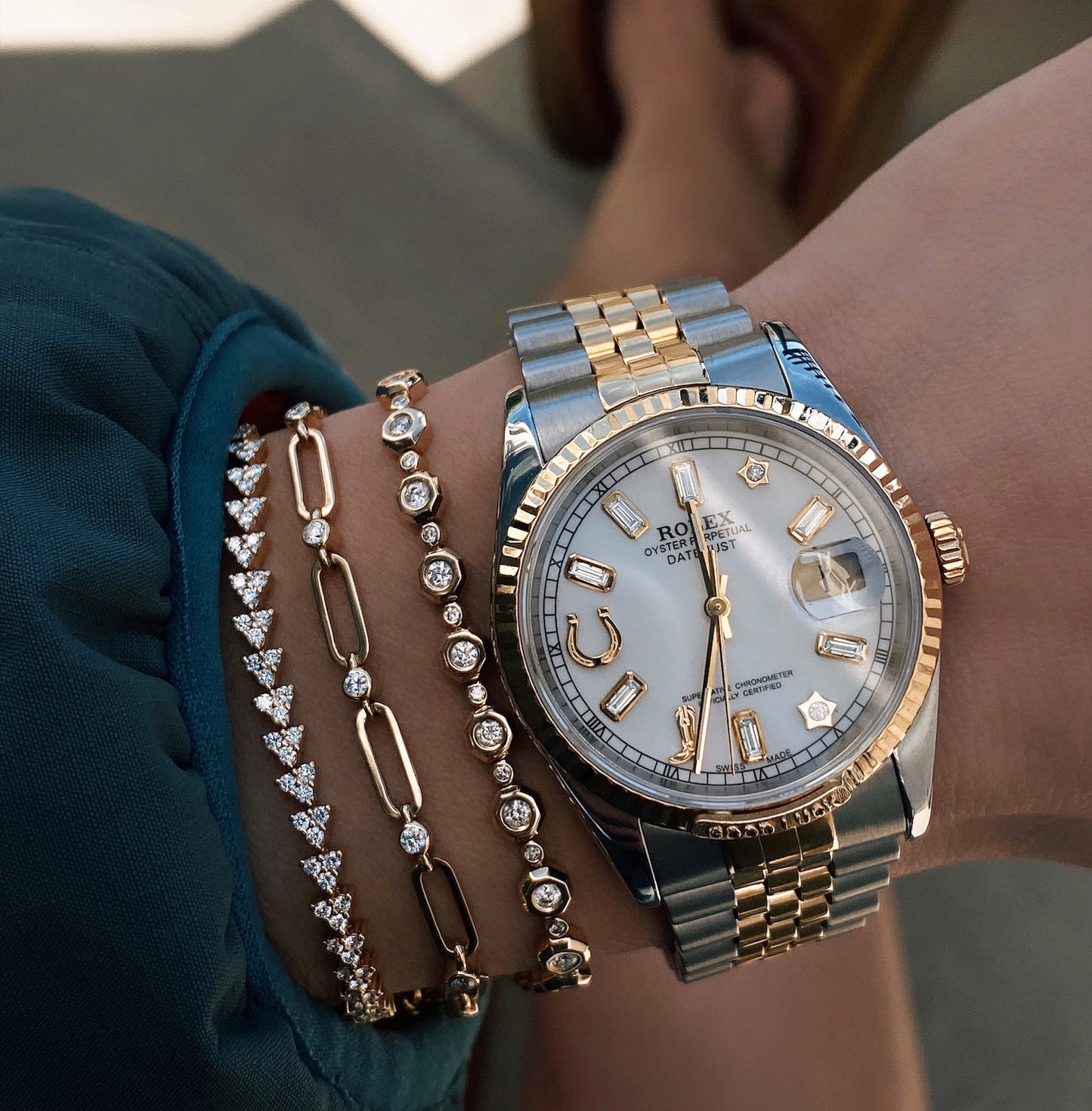 14kt gold diamond bezel paperclip bracelet