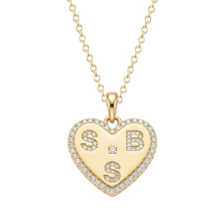 14kt gold and diamond three initial heart necklace