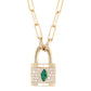 14kt gold full diamond marquise emerald love lock necklace