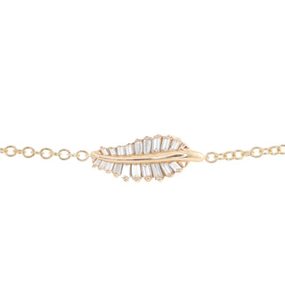 14kt gold baguette diamond leaf bracelet