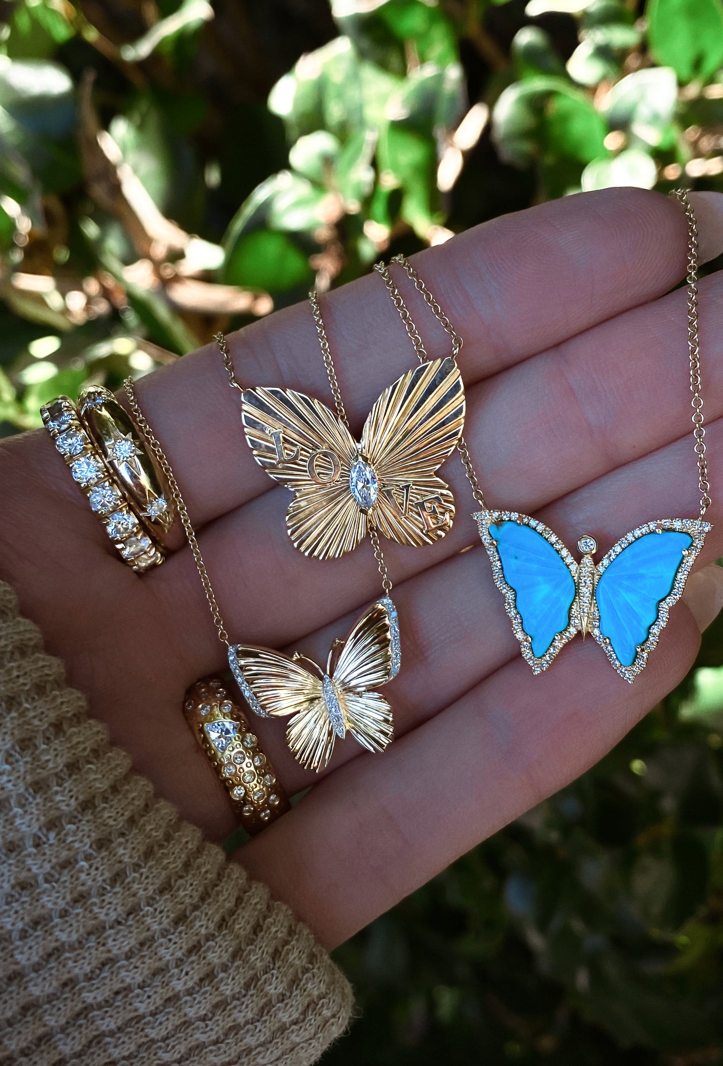 14kt gold and diamond turquoise baby butterfly necklace