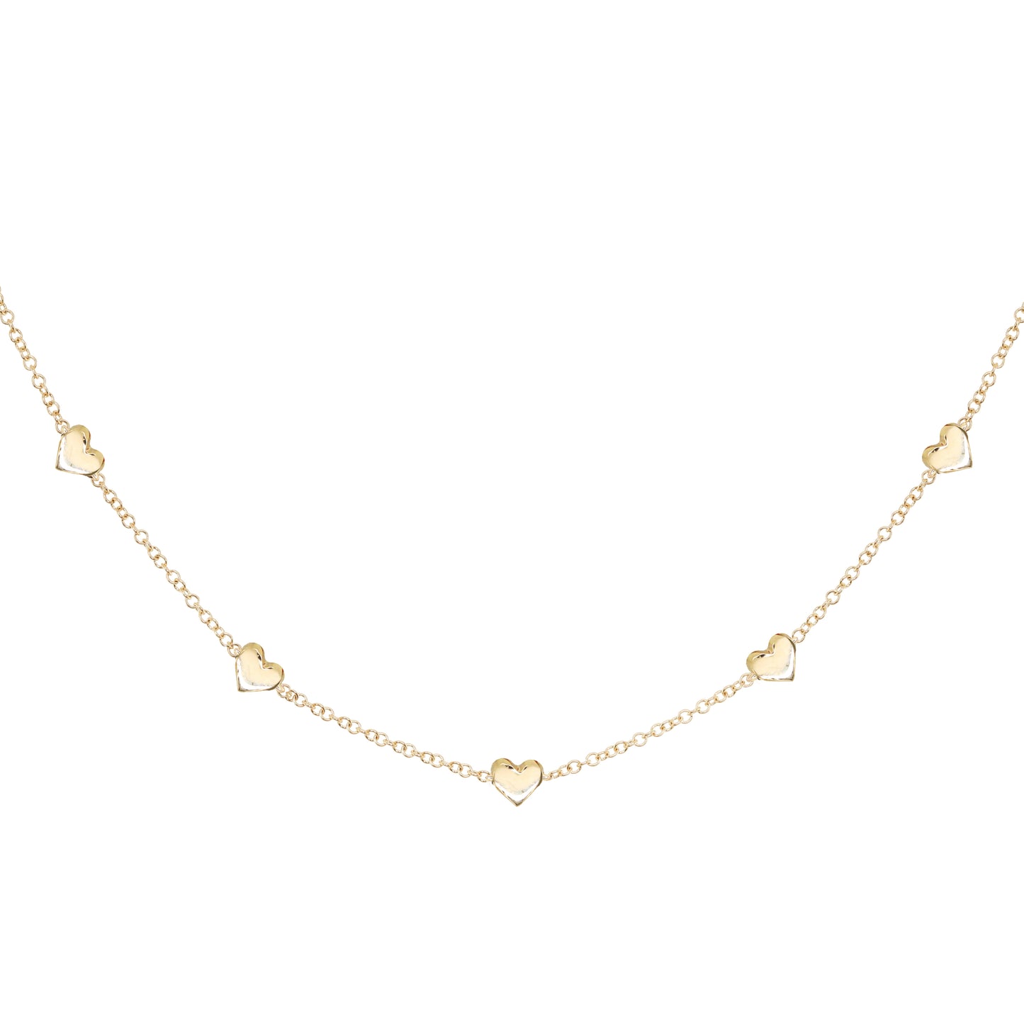 14kt gold row of hearts choker necklace