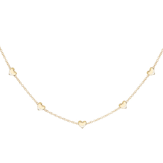 14kt gold row of hearts choker necklace