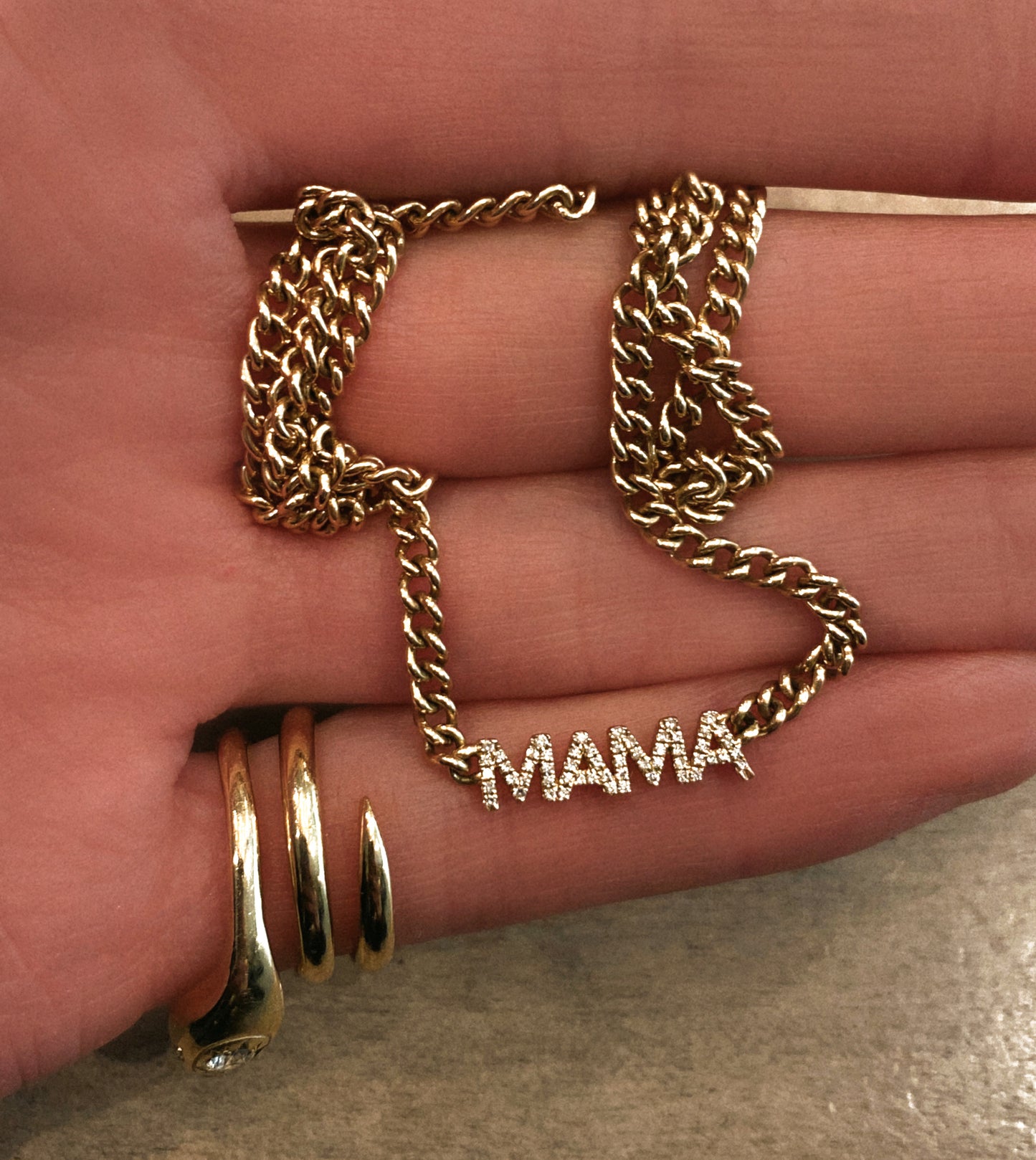 14kt gold and diamond mama chain link necklace