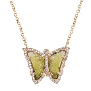 14kt gold and diamond petite green tourmaline butterfly necklace