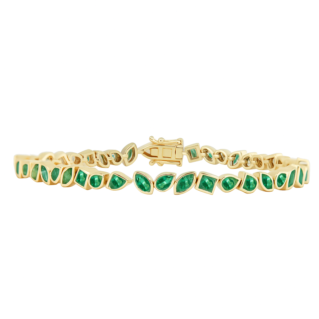 14kt gold mixed emerald cut bezel tennis bracelet