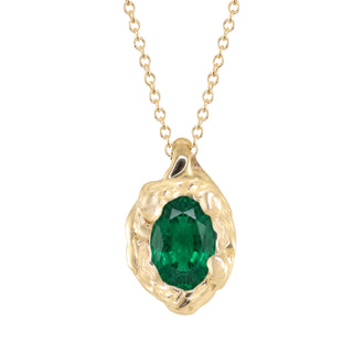 14kt gold molten emerald bezel necklace