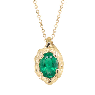 14kt gold molten emerald bezel necklace