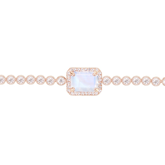 14kt gold and diamond halo moonstone bracelet