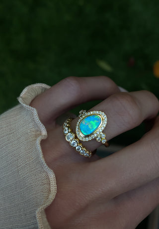14kt gold and diamond opal bezel ring