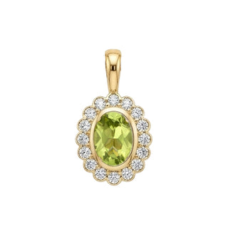 14kt gold oval diamond peridot burst charm